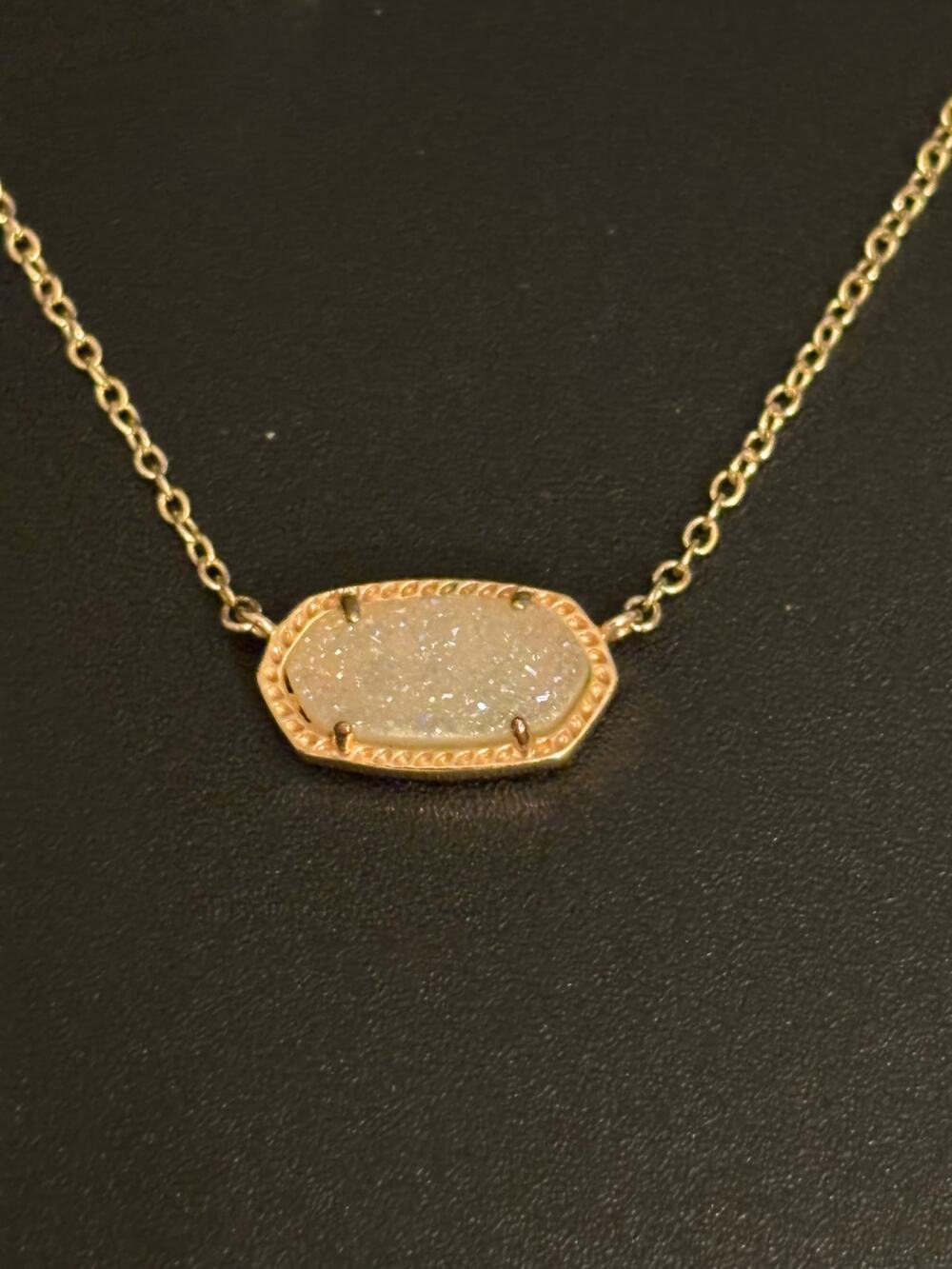 Authentic Kendra Scott Druzy Necklace Gold Tone 20” Signed